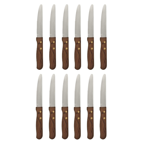 Athena Jumbo Steak 22.3cm Knife Set x 12 Knives - Wood Handle 