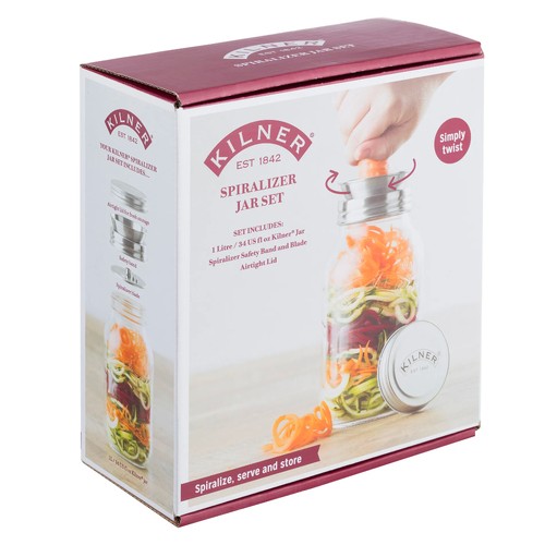 Kilner Spiralizer Glass Jar Set 1 Litre - Zoodle Ribbons Vegetable Noodles