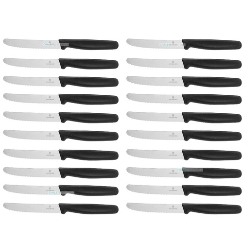 Victorinox Steak and Tomato Knife 11cm Wavy Edge - Set of 20 - Black 5.0833