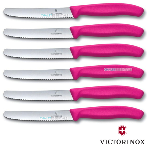 6 x VICTORINOX Steak Knives & Tomato 11cm Knife Pistol Grip PINK Knife Swiss FREE SHIPPING