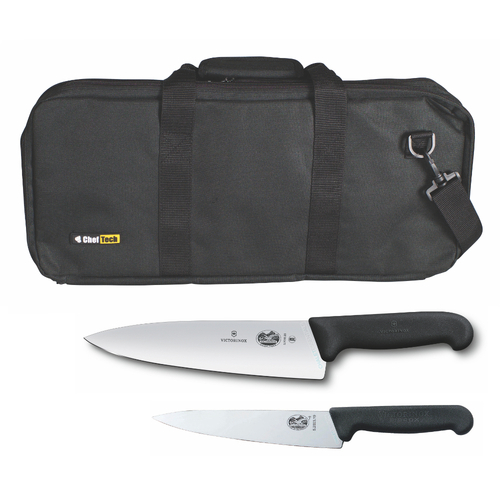 3PC PROFESSIONAL CHEF KNIFE SET BLACK BAG + VICTORINOX COOKS 15CM + 20CM KNIVES 