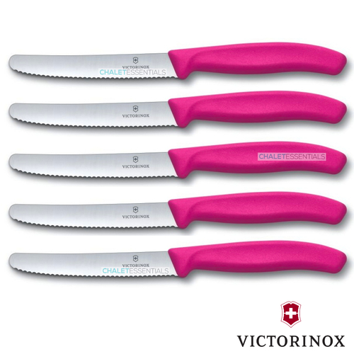 Victorinox Steak & Tomato 11cm Knife Pistol Grip Set x 5 Knives - Pink