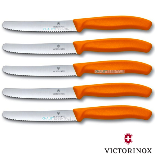 Victorinox Steak & Tomato 11cm Knife Pistol Grip Set x 5 Knives - Orange 