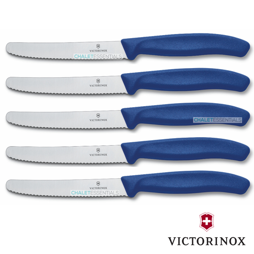 Victorinox Steak & Tomato 11cm Knife Pistol Grip Set x 5 Knives - Blue