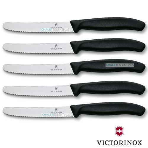 Victorinox Steak & Tomato 11cm Knife Pistol Grip Set x 5 Knives - Black