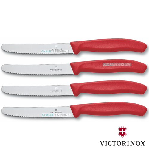 4 x VICTORINOX Steak Knives & Tomato 11cm Knife Pistol Grip RED Knife Swiss FREE SHIPPING