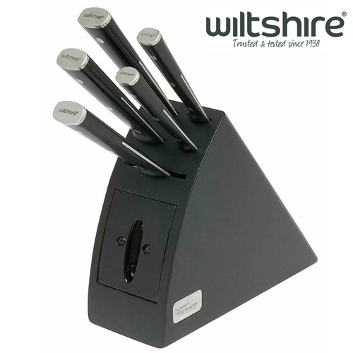 WILTSHIRE Staysharp Triple Rivet Radius 6pc Knife Block Set Built in Sharpener 41178