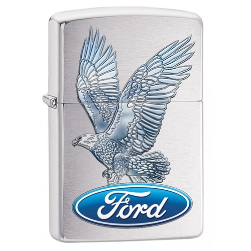 ZIPPO BRUSHED CHROME FORD LOGO EAGLE LIGHTER GIFT BOX 97122