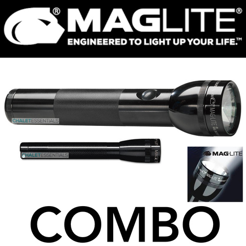 NEW MAGLITE 2D Cell & 2AA Cell 2 Pack COMBO Black Flashlight Made in USA