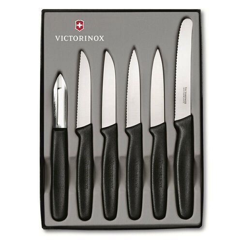 New Victorinox 6 Piece Paring Stainless Steel Knife Set 6pc Knives Black