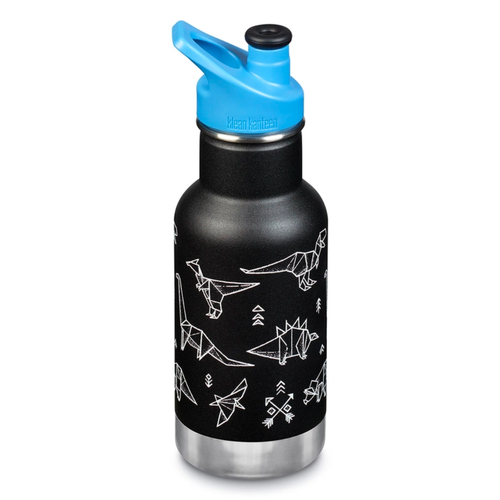 KLEAN KANTEEN KID CLASSIC INSULATED 355ml 12oz SPORTS CAP BLACK PAPER DINOS Bottle