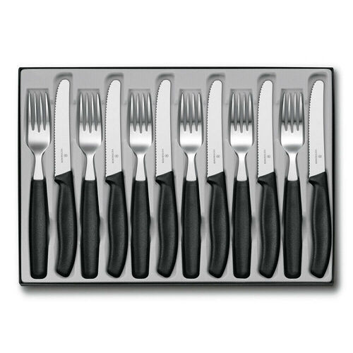 New Victorinox 12pc Steak Knife & Fork Cutlery Set of 12 Piece - Black