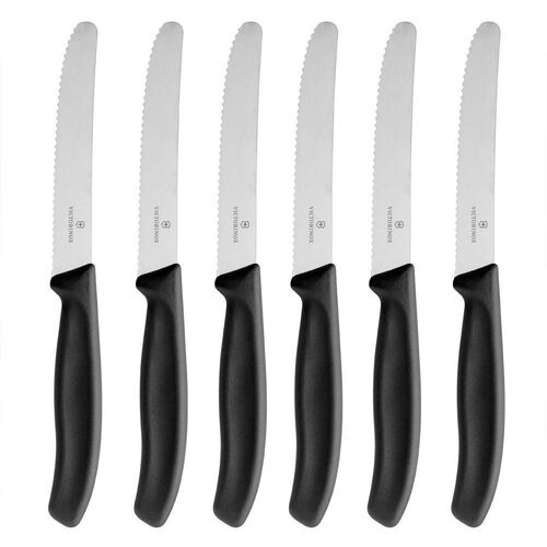 Victorinox Steak & Tomato 11cm Knife Pistol Grip Set x 6 Knives - Black