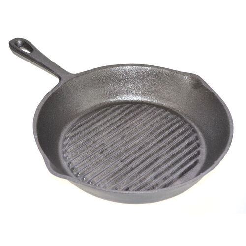 Cast Iron Round Ribbed Skillet Frying Pan W/ Handle 20cm Grillpan Grill Griddle