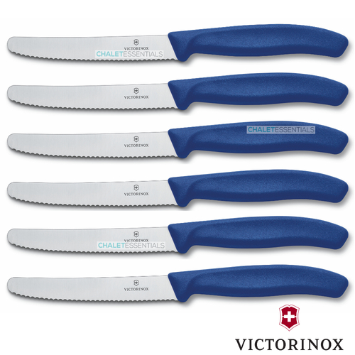 Victorinox Steak & Tomato 11cm Knife Pistol Grip Set x 6 Knives - Blue