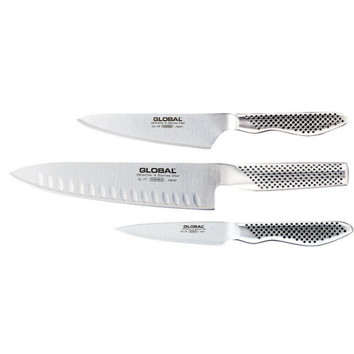 GLOBAL 3 Piece Knife Set 9cm Paring & 13cm 20cm Cooks Made in Japan 3pc 79630