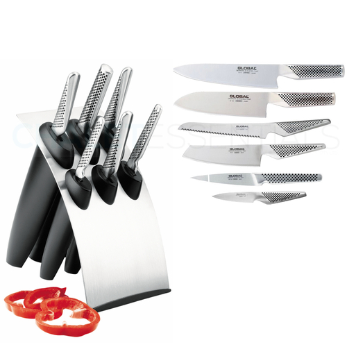 Global Millennium Knife Block 7Pc Set CROMOVA 18 Stainless Steel 7 Piece Chef Cutlery