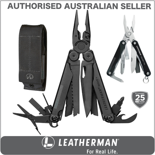 New Leatherman BLACK WAVE PLUS + Multi Tool & Sheath & Squirt BLACK AUTHAUSDEALER