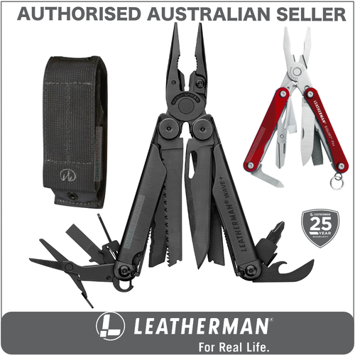 New Leatherman BLACK WAVE PLUS + Multi Tool & Sheath & Squirt RED AUTHAUSDEALER