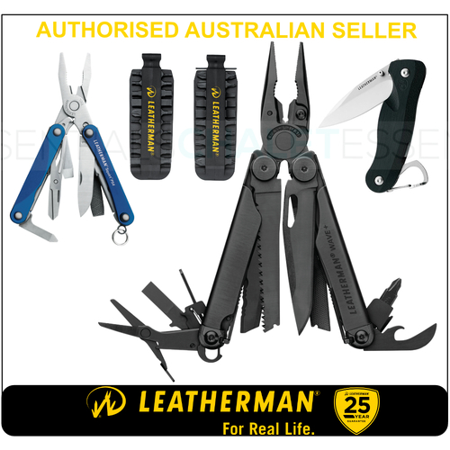 LATEST '18 Leatherman BLK WAVE PLUS + MultiTool & BitKit & Skeletool Knife & Squirt BLU