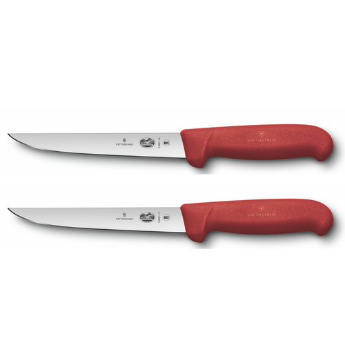 2 x Victorinox Straight Wide Blade Boning Kitchen Knife 6" / 15cm - RED 5.6001.15