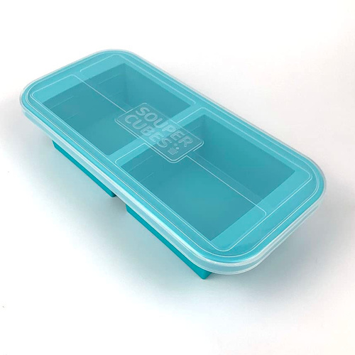 NEW SOUPER CUBES 2 CUP FREEZING TRAY W/ LID , AQUA 