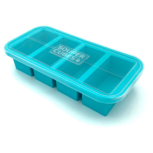 SOUPER CUBES 1 CUP FREEZING TRAY W/ LID , AQUA