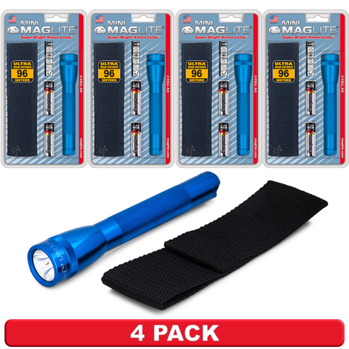 NEW 4 PACK X MAGLITE 2AA CELL BLUE FLASHLIGHT WITH POUCH MADE IN USA