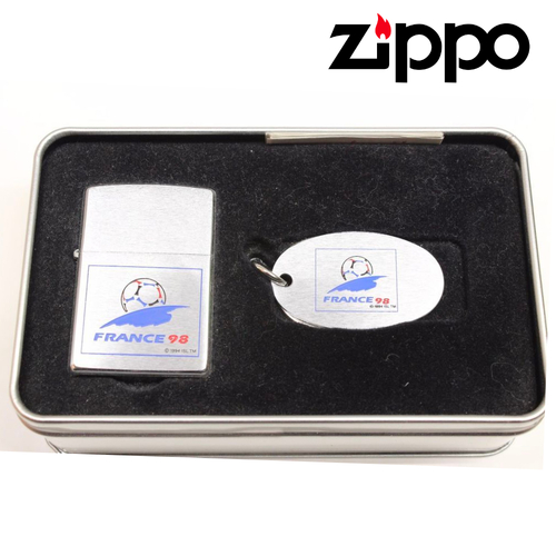 ZIPPO FRANCE 1998 FIFA WORLD CUP LIGHTER + KEY CHAIN IN COLLECTORS TIN