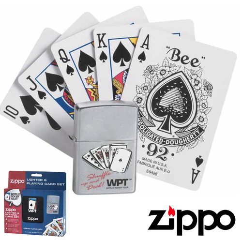 NEW ZIPPO WORLD POKER TOUR STREET CHROME LIGHTER & PLAYING CARD SET