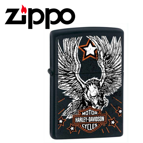 New Zippo Matte Black Harley Davidson Star & Eagle Lighter