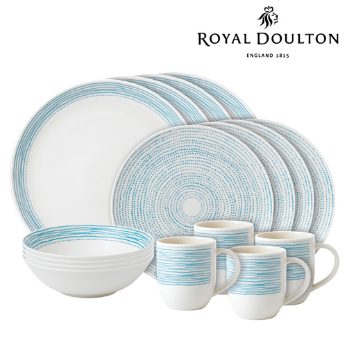 Royal Doulton ED Ellen DeGeneres 16pc Polar Blue Dots Dinner , Set of 16