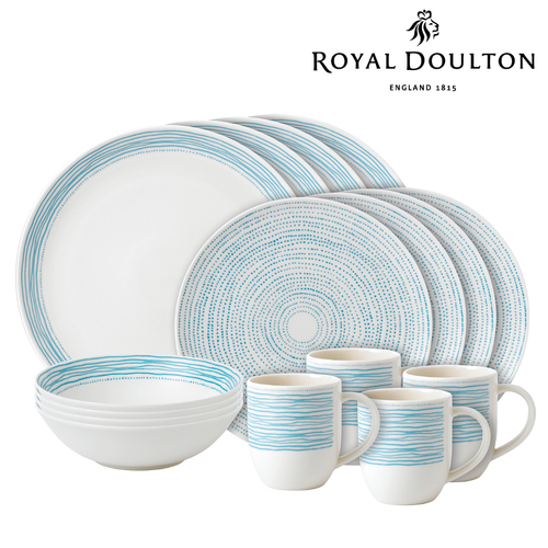 New Royal Doulton ED Ellen DeGeneres 16pc Polar Blue Dots Dinner , Set of 16