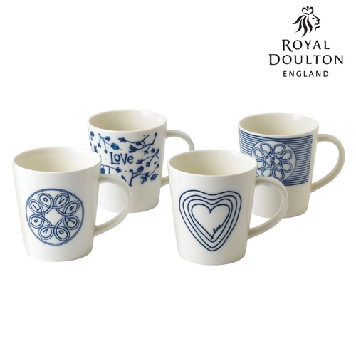 New Royal Doulton 4pc Blue Love 475ml Mug Set of 4