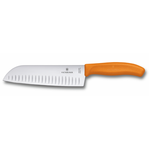 Victorinox Fluted Santoku Wide Blade 17cm Knife , Orange Handle 