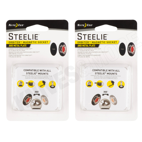 New 2 Pack Steelie Nite Ize 2 X ORBITER XNSTO01R7 Magnetic Socket & Metal Plate