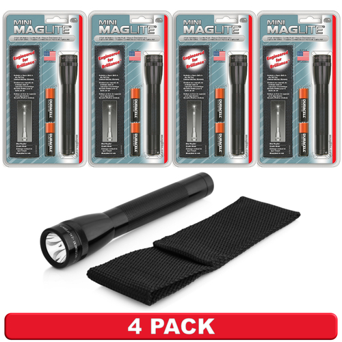 NEW 4 PACK X MAGLITE 2AA CELL BLACK FLASHLIGHT WITH POUCH MADE IN USA