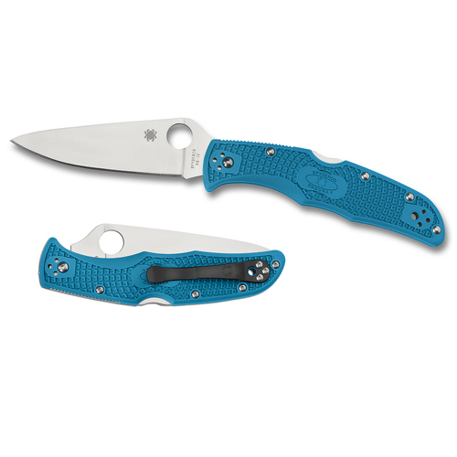 New SPYDERCO ENDURA 4 Lightweight Flat Ground Plain Blade Knife BLUE C10FPBL