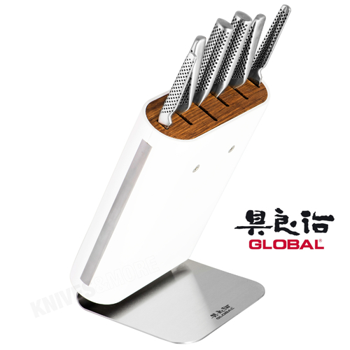 *GLOBAL HIRO WHITE 7PC KNIFE BLOCK SET JAPANESE KNIVES STAINLESS STEEL