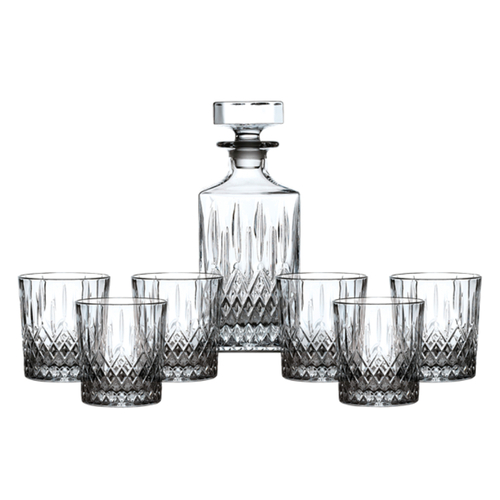 Royal Doulton Earlswood Crystal Whiskey Decanter Set , Decanter + 6 Tumblers