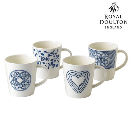 New Royal Doulton 475ml Blue Love Mug Set of 4 , 4pc