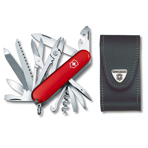 Victorinox Swiss Army Handyman Pocket Knife + Leather Pouch Bundle