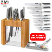 GLOBAL IKASU X 10 Piece Knife Block Set 10pc & 3 Stage Minosharp