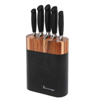 New Stanley Rogers Acacia Black Oval 6 Piece Knife Block Set 6pc