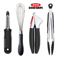 OXO Good Grips 4pc Kitchen Essentials Tool Set 4 Piece - Whisk Garlic Press Tongs Peeler