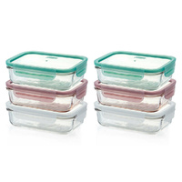 New Glasslock Rectangular Storage Container Set w/ Lid 6pc - 400ml