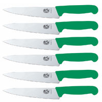 New Victorinox 19cm Cook's Chef Carving Knife Green Fibrox - Set of 6