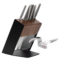 Global Knives Katana Walnut 7pc Knife Block Set & Mino Sharpener