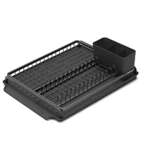 Brabantia Dish Drying Rack Kitchen Organiser w/ Utensils Holder + Drip Tray - Dark Grey