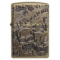 Zippo Freedom Skull Antique Brass Lighter